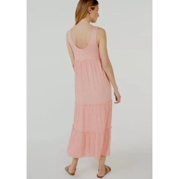 Scoop Tiered Sundress Gauzy Lined Retro Boho Bohemian Hippie‎ Peach Size Large - Picture 2 of 10